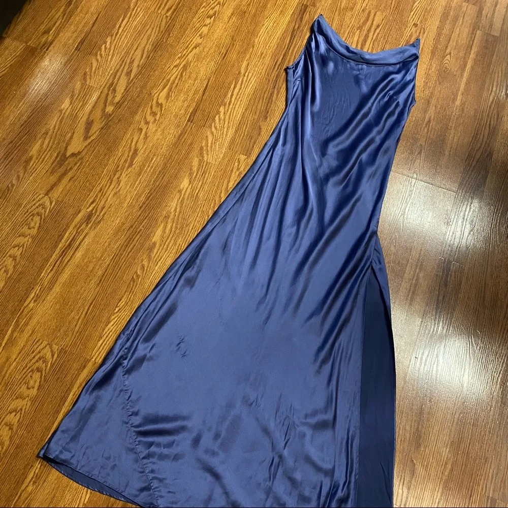Vintage Y2K 100% Silk Blue Slip Dress Cowl Neck Silk Dress Backless Dress Prom - Picture 13 of 15